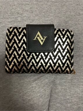 Adrienne Vittadini Black and Gold Patterned Wallet